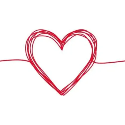 Tangled grungy red heart scribble hand drawn with thin line, divider shape. Isolated on white background. Vector illustration